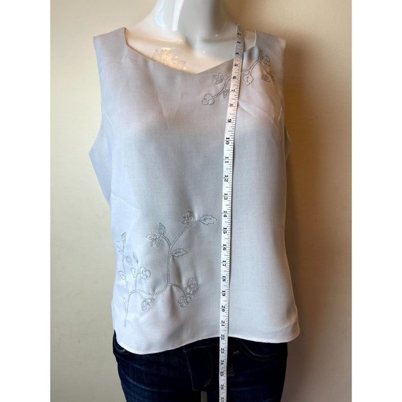 Rena Rowan Womens Blouse Top Sleeveless Embroidered Square Neck Gray Size 8 - Picture 3 of 6